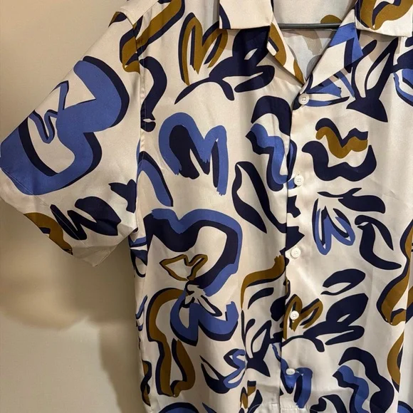 Reiss Scout Abstract Print Cuban Collar Shirt XXL Lightweight and Thin Mint